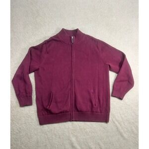 LL Bean Mens Full Zip Mock Neck Sweater Burgundy Cotton XXL Regular